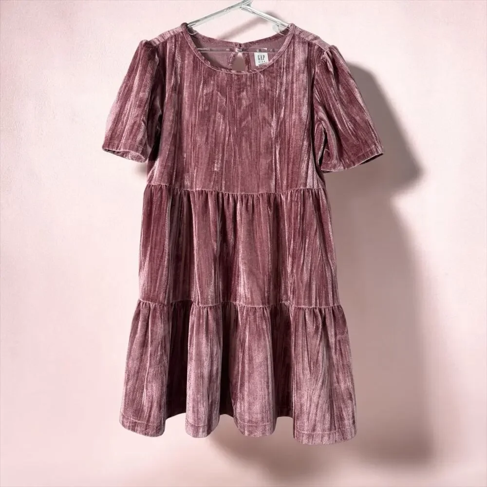 Gap Girls Mauve Velvet Short Sleeve Flowy Dress Size 8 Festive Feminine